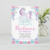 Unicorn Floral Invitation d'anniversaire (Debout devant)
