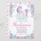 Unicorn Floral Invitation d'anniversaire (Devant / Derrière)