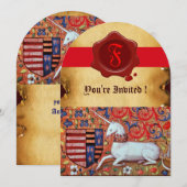 UNICORN FLORAL PARCHMENT RED WAX SEAL MONOGRAM KAART (Voorkant / Achterkant)