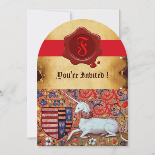 UNICORN FLORAL PARCHMENT RED WAX SEAL MONOGRAM KAART (Voorkant)