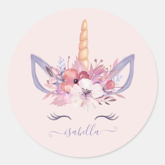 Unicorn florale waterverf sticker (Voorkant)