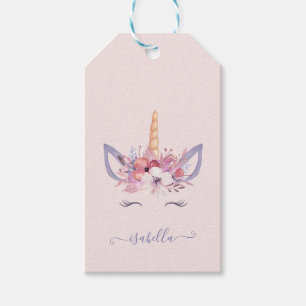 Unicorn florale waterverf verjaardag cadeaulabel