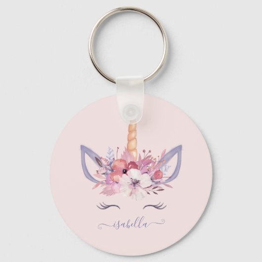 Unicorn florale waterverf verjaardag sleutelhanger (Voorkant)