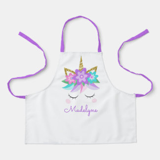 Unicorn Flowers Gold Glitter - Gepersonaliseerd Schort