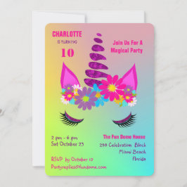 Unicorn Flowery Super Cute Girly Birthday Invite Kaart