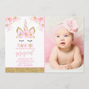 Unicorn Foto Hartelijk dank voor uw kaart Roze Gol