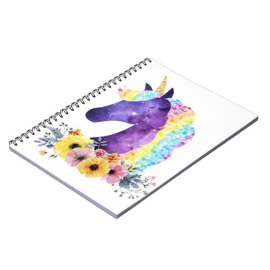 Unicorn Galaxy met bloemen Notitieboek (Linkerzijde)