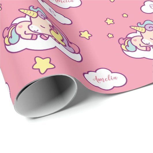 Unicorn gepersonaliseerd pakpapier (naam en leefti (Rol Hoek)