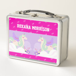 UNICORN GEVLEUGELD ROOS ROZE BLAUW Metalen Lunchbo