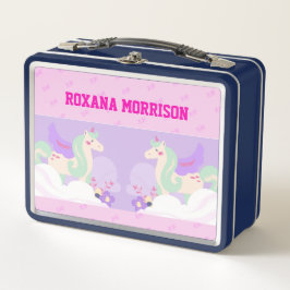 UNICORN GEVLEUGELD ROOS ROZE BLAUW Metalen Lunchbo
