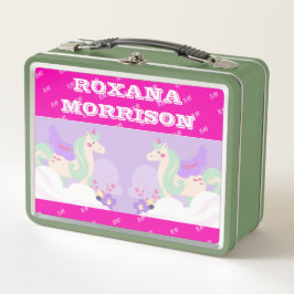 UNICORN GEVLEUGELDE ROOS ROZE WIT Metalen Lunchbox