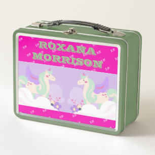 UNICORN GEVLEUGELDE ROOS ROZE WIT Metalen Lunchbox