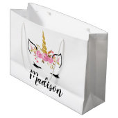 Unicorn-gezicht met Eyelashes persoonlijke naam Groot Cadeauzakje (Voorkant Gekanteld)