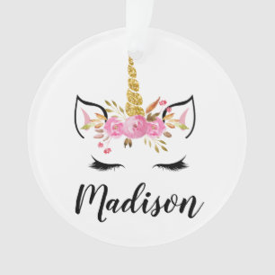 Unicorn-gezicht met Eyelashes persoonlijke naam Ornament