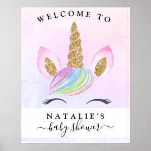 Unicorn Girl Baby shower Rainbow Welcome Sign. Poster