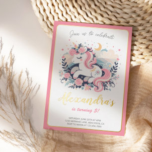 Unicorn Girl Magique Anniversaire Foil Invitation