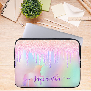 Unicorn glitter druppelt de regenboognaam iridesce laptop sleeve