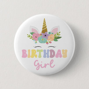 Unicorn Glitter Flower Rainbow Birthday Girl Party Ronde Button 5,7 Cm