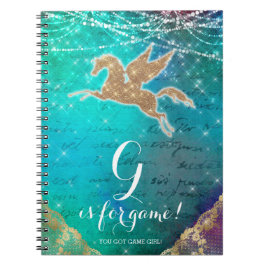 Unicorn Glitter Gold Lights Blauwe Letter G Notitieboek