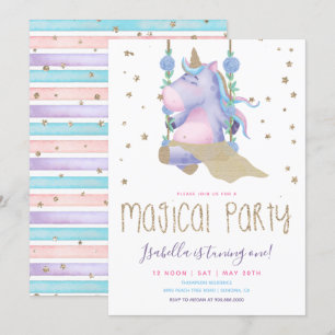 Unicorn Glitter Magical Girl Birthday Party Kaart