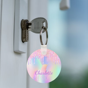 Unicorn glitter regenboogmonogram, holografisch sleutelhanger