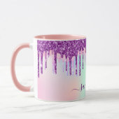 Unicorn glitter regenboogroze monogram holografisc mok (Links)
