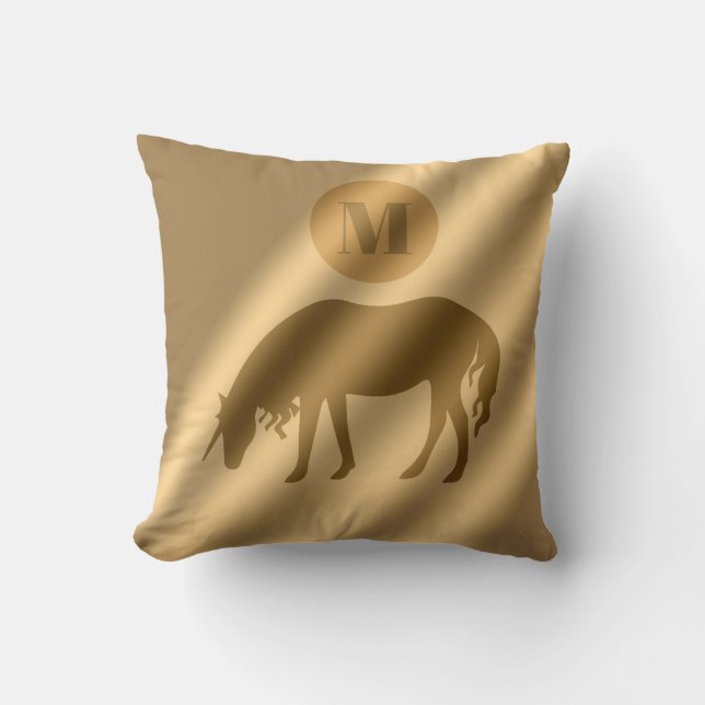 Unicorn Gold Luxury Monogram Kussen (Voorkant)