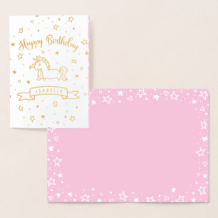  Unicorn Gold & Roze Happy Birthday - naam Folie Kaarten