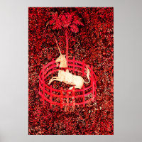 UNICORN GOTHIC FANTASY FLOWERS, RED FLORAL MOTIFS