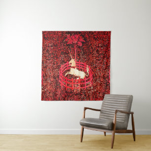 UNICORN GOTHIC FANTASY FLOWERS, RED FLORAL MOTIFS WANDKLEED