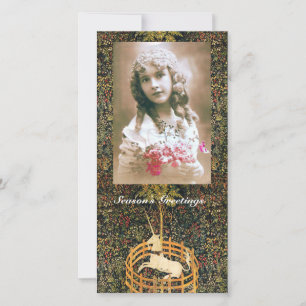 UNICORN GOTHIC FANTASY GREEN FLORAL Kerstmis Feestdagenkaart