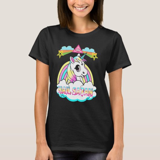 Unicorn Hail Satan Death Metal Tshirt Rainbown (Devant)