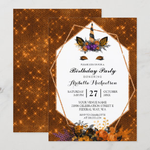 Unicorn Halloween Floral Sparkle Birthday Kaart