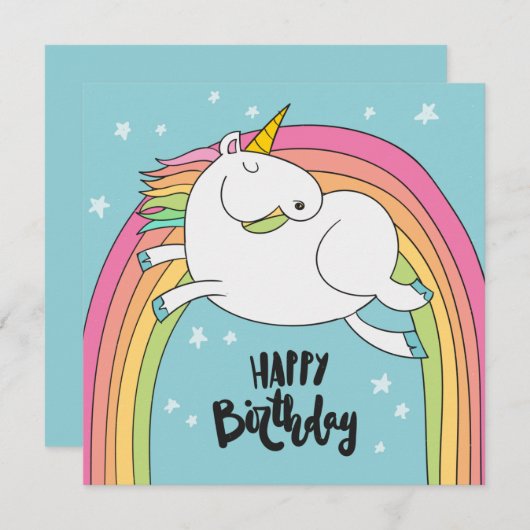 Unicorn Happy Birthday Holiday Kaart (Voorkant / Achterkant)