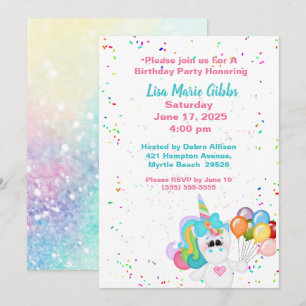 Unicorn Holding Balloons Birthday Kaart