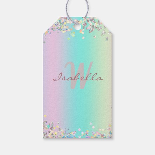 Unicorn holografische glitter cadeaulabel (Voorkant)