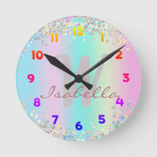 Unicorn holografische glitter ronde klok