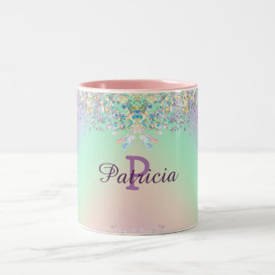 Unicorn holografische glitter tweekleurige koffiemok