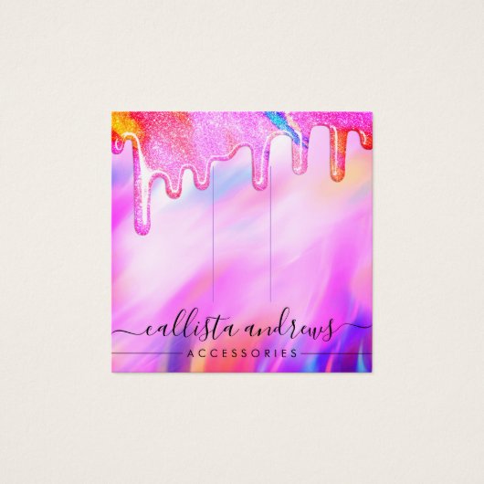 Unicorn Holographic Glitter Drip Hair Clip Display Vierkante Visitekaartjes (Voorkant)