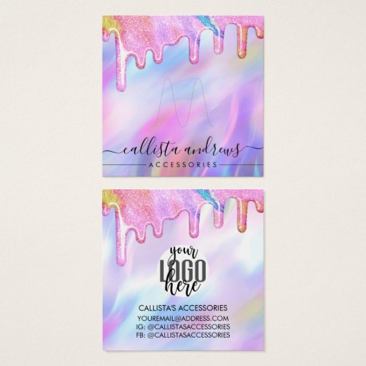 Unicorn Holographic Glitter Drip Ring Logo Display (Devant & derrière)