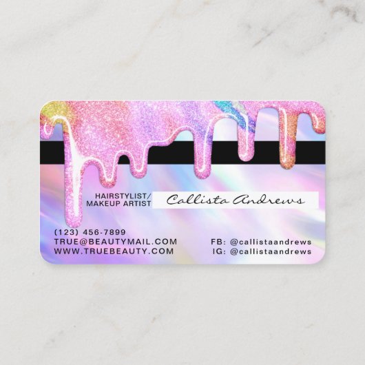 Unicorn Holographic Thick Glitter Drivers Crediter Visitekaartje (Achterkant)