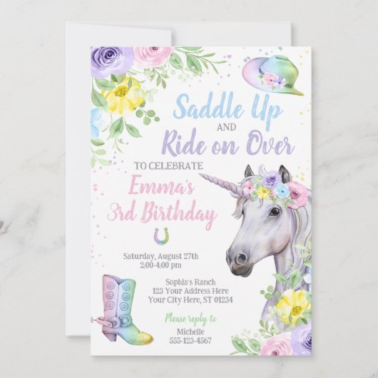 Unicorn Horse Birthday Uitnodiging (Voorkant)