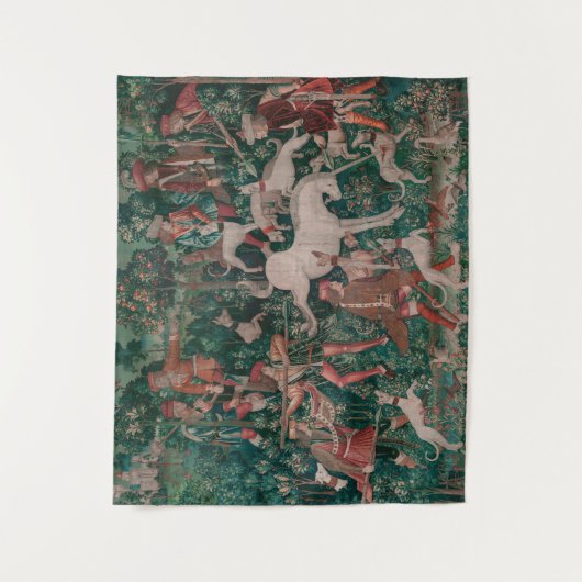 Unicorn Hunt Medieval Art verdedigt zichzelf Wandkleed (Voorkant)