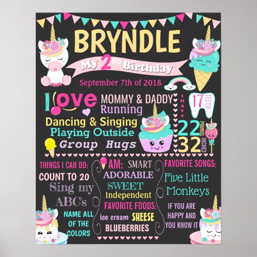 Unicorn Ice crème Cupcake Birthday poster 1st (Voorkant)
