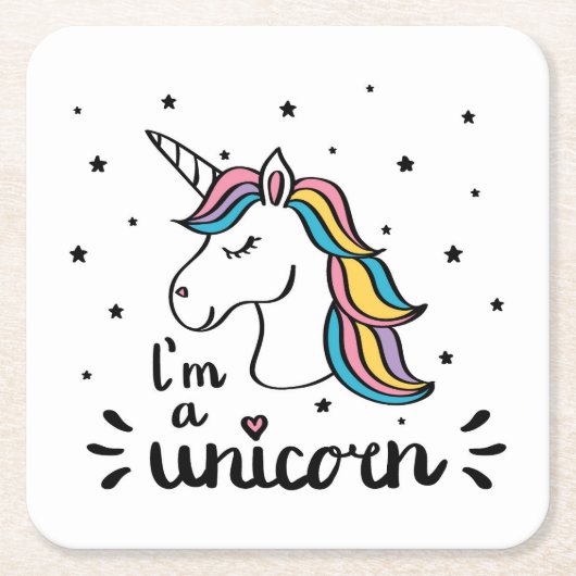 Unicorn | Ik ben een Unicorn Vierkante Kartonnen Onderzetter (Voorkant)