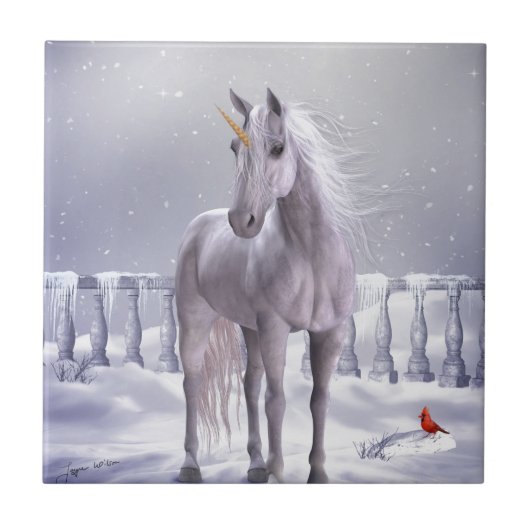 Unicorn in de sneeuw tegeltje (Voorkant)