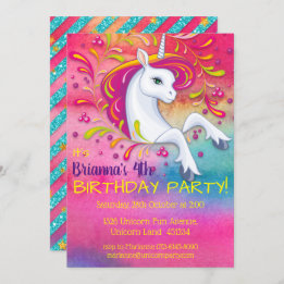 Unicorn in Rainbow Cloud Birthday Kaart