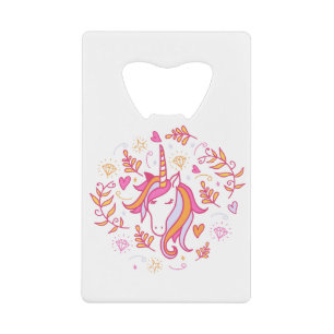 Unicorn in Roze en Oranje Kredietkaart Flessenopener