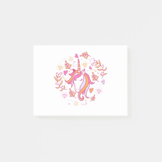 Unicorn in Roze en Oranje Post-it® Notes (Voorkant)