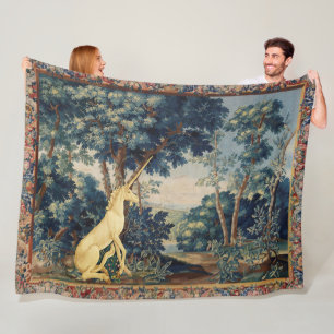 UNICORN IN WOODLAND LANDSCAPE,BOMEN,GROEIEN FLEECE DEKEN
